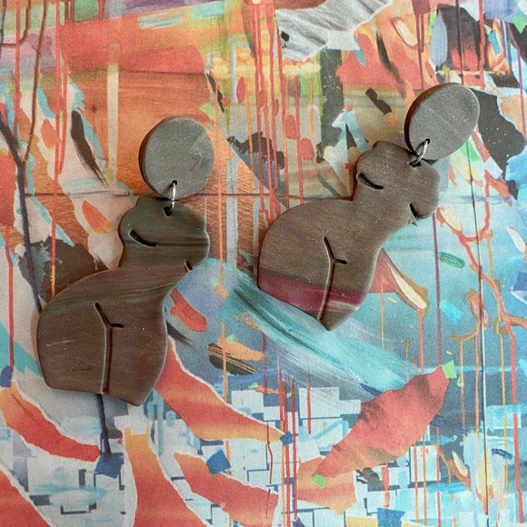 madebyerinvheald Jewelry - Handmade Clay Earrings | Forms of a Woman Silhouette | Painted Purple